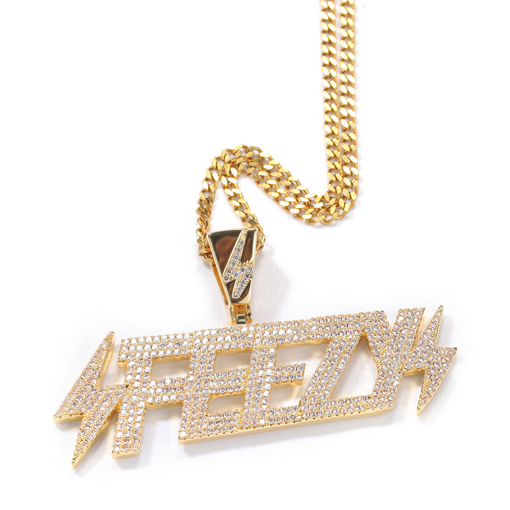 Jewelry Zircon Copper Lightning FEEZY Letter Pendant Necklace lightning Alphabet Pieces Spectrum