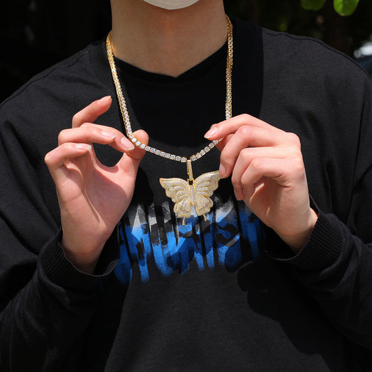 Jewelry Butterfly Pendant Necklace Hip Hop Zircon Butterfly Animal St. Valentine's