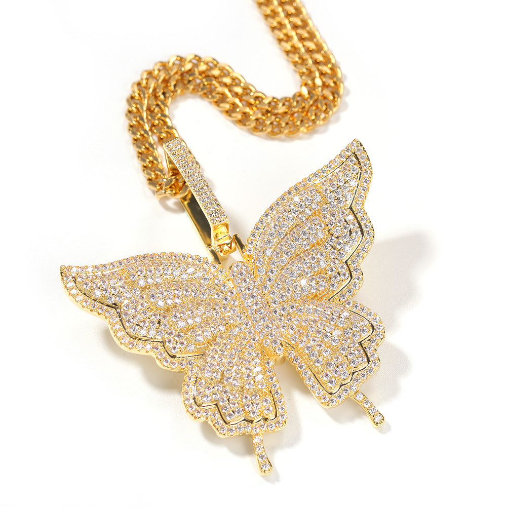 Jewelry Butterfly Pendant Necklace Hip Hop Zircon Butterfly Animal St. Valentine's