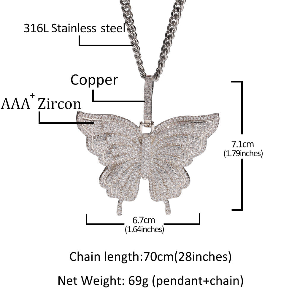 Jewelry Butterfly Pendant Necklace Hip Hop Zircon Butterfly Animal St. Valentine's