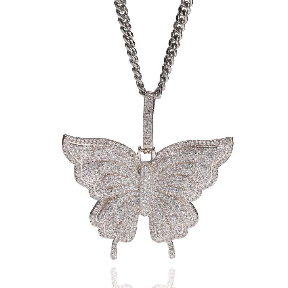 Jewelry Butterfly Pendant Necklace Hip Hop Zircon Butterfly Animal St. Valentine's