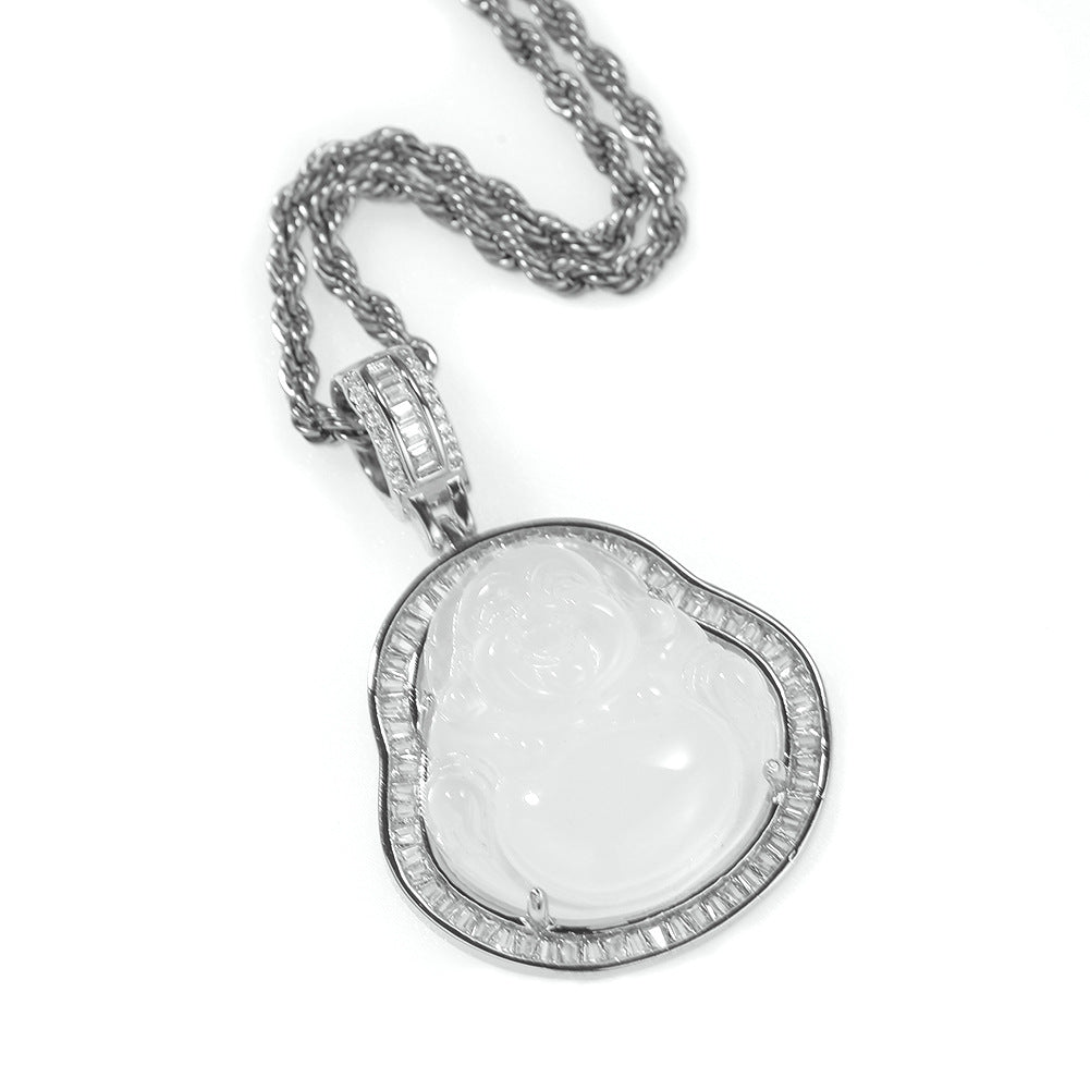 Jewelry Hip Hop Necklace Chalcedony Maitreya Buddha Zircon Pendant Far East Jesus Pieces Royalty