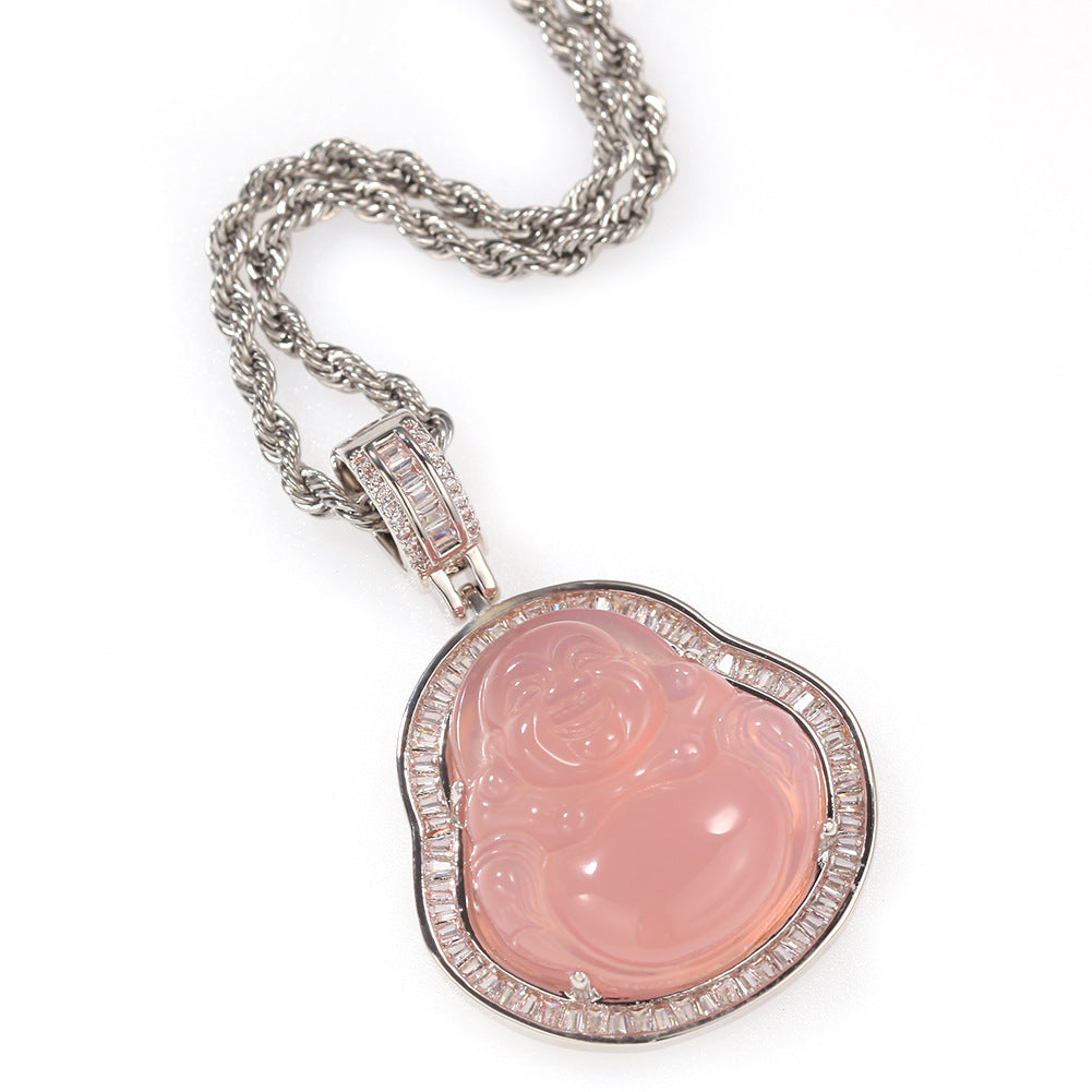 Jewelry Hip Hop Necklace Chalcedony Maitreya Buddha Zircon Pendant Far East Jesus Pieces Royalty