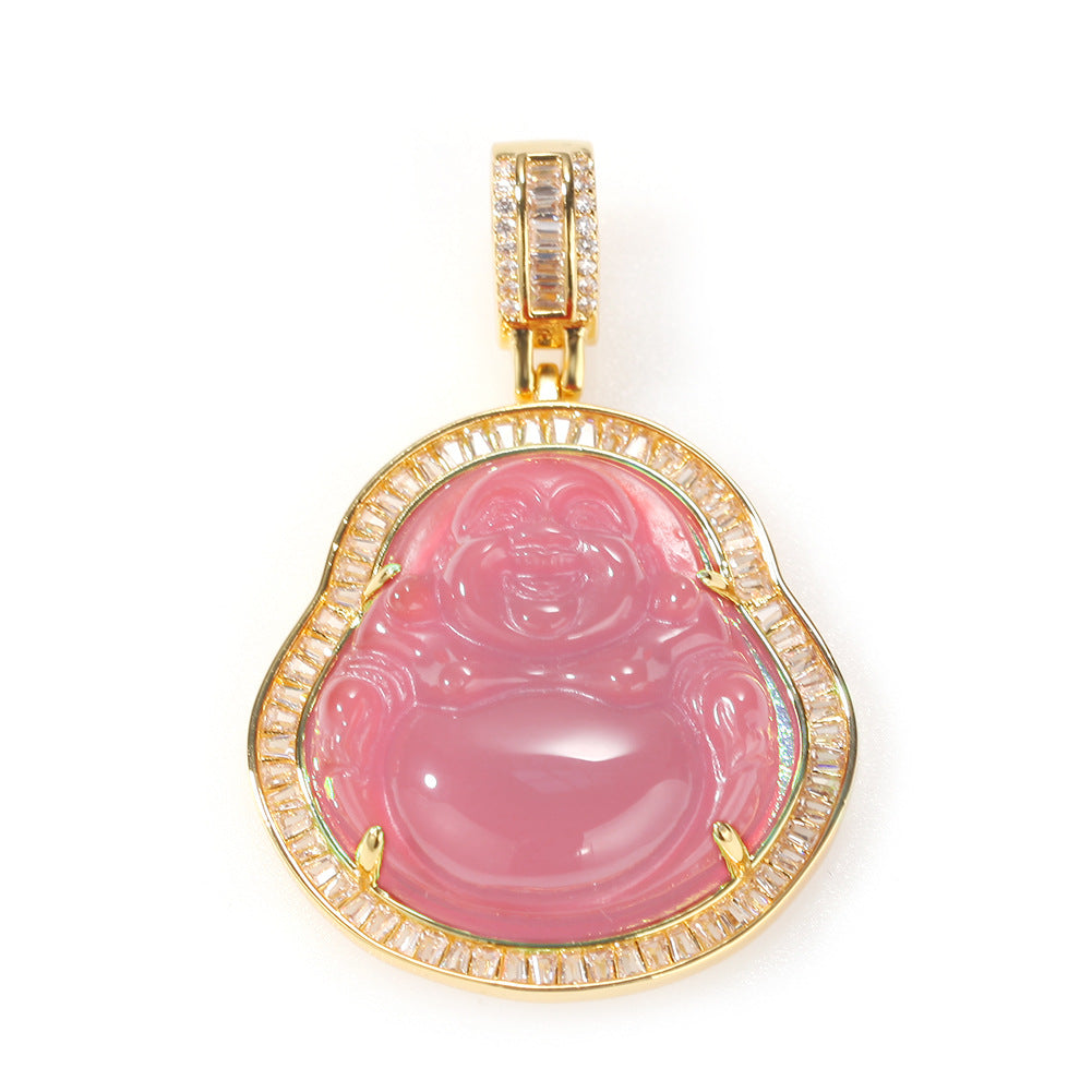 Jewelry Hip Hop Necklace Chalcedony Maitreya Buddha Zircon Pendant Far East Jesus Pieces Royalty