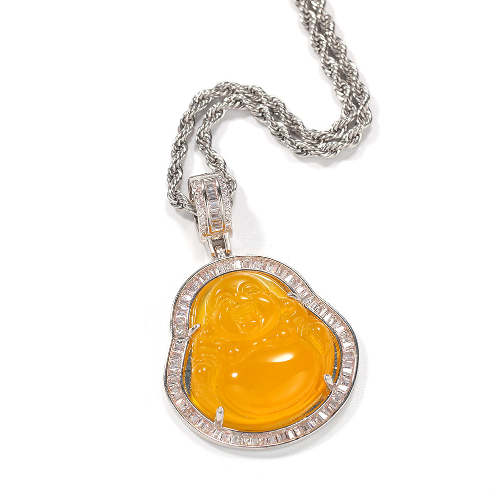 Jewelry Hip Hop Necklace Chalcedony Maitreya Buddha Zircon Pendant Far East Jesus Pieces Royalty