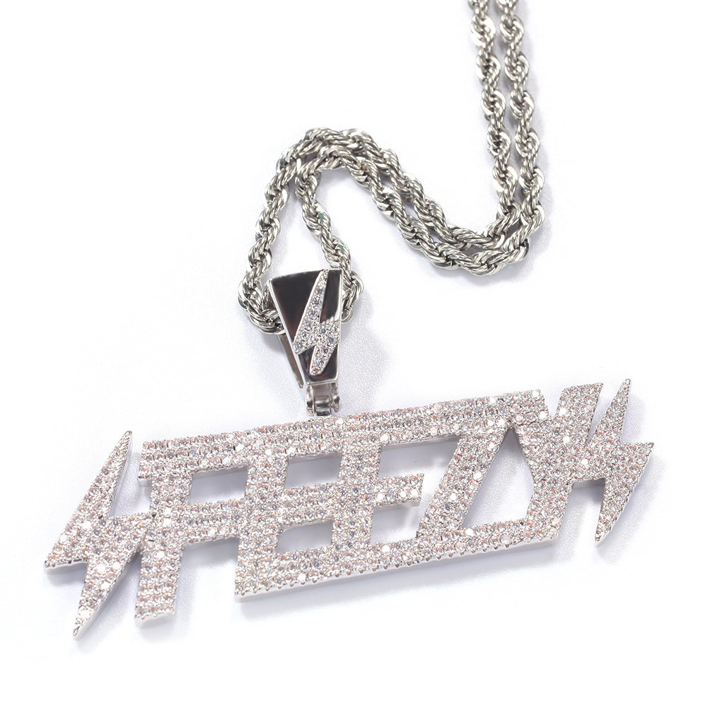 Jewelry Zircon Copper Lightning FEEZY Letter Pendant Necklace lightning Alphabet Pieces Spectrum