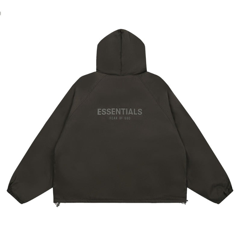 Unisex Coat FOG LOGO Zipper Ess Double Thread Hooded Cotton Clothing