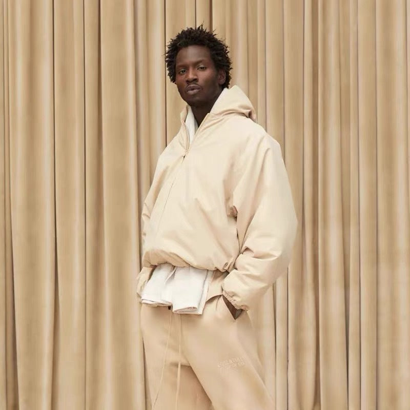 Unisex Coat FOG LOGO Zipper Ess Double Thread Hooded Cotton Clothing