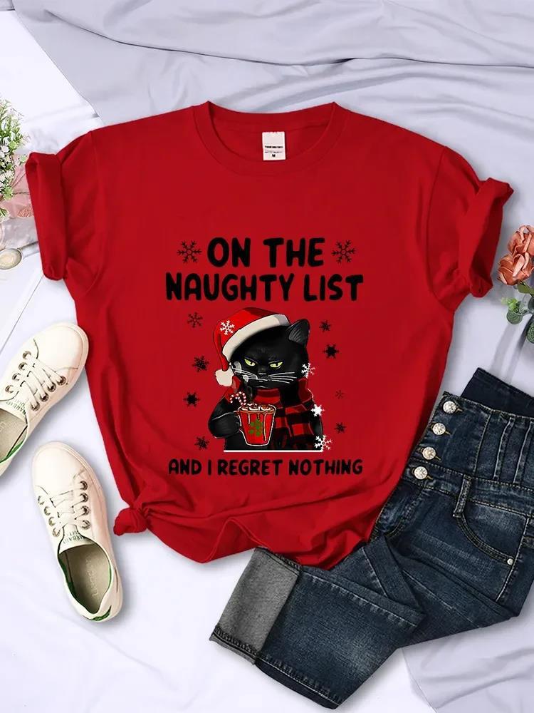 CHRISTMAS Female T-Shirts CAT ON