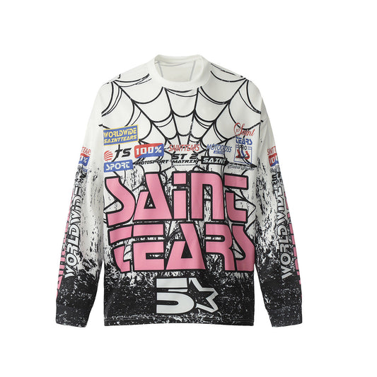 Mens Long Sleeve Shirt Saint Michael Loose Long Spider Web Sleeve Shirt