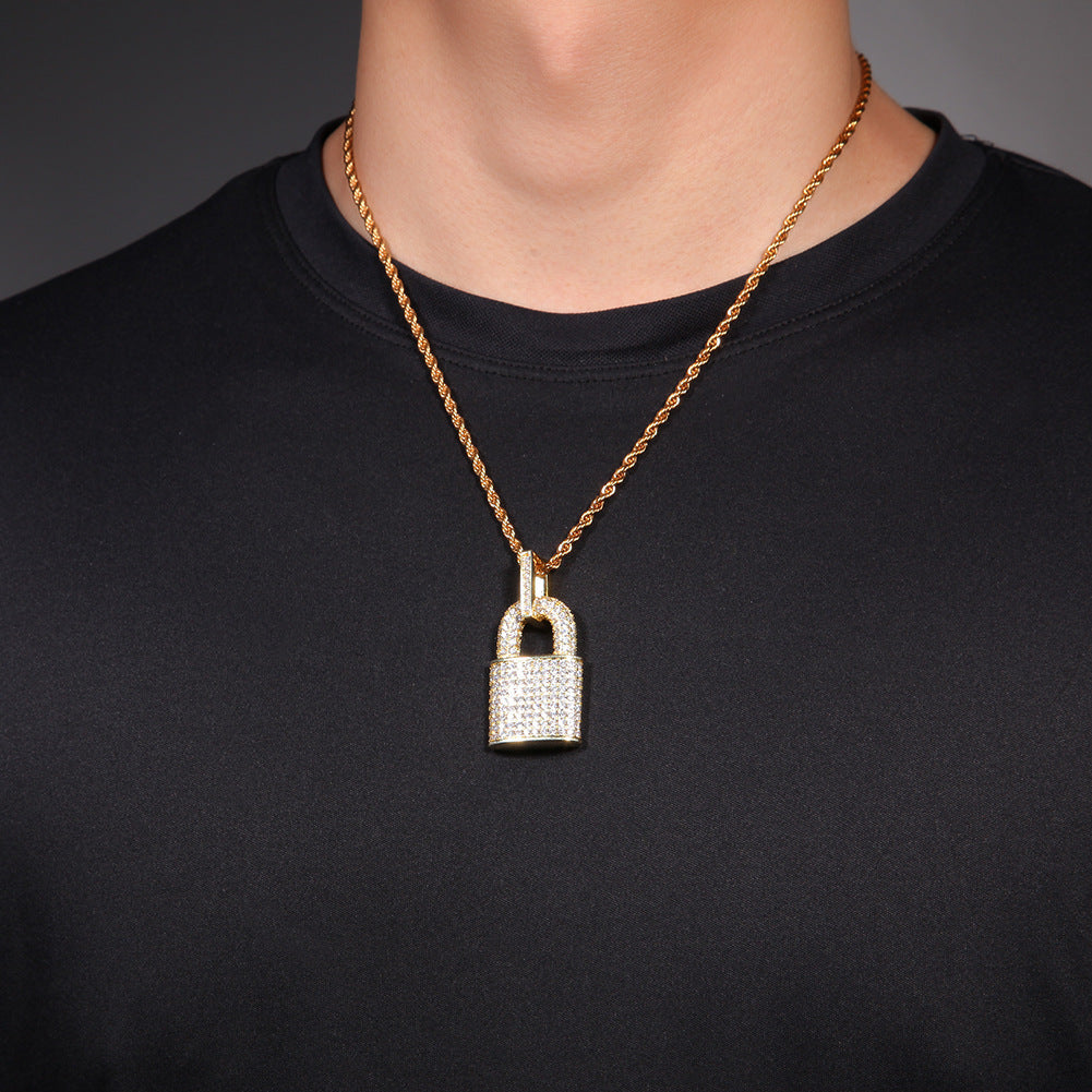 Jewelry Zircon Lock Pendant Necklace Clavicle Chain Spectrum Jesus Pieces