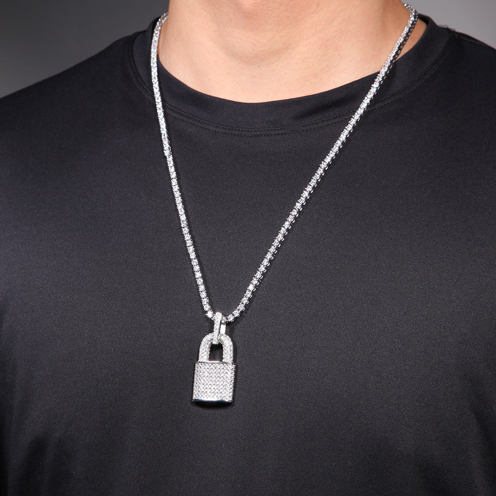 Jewelry Zircon Lock Pendant Necklace Clavicle Chain Spectrum Jesus Pieces