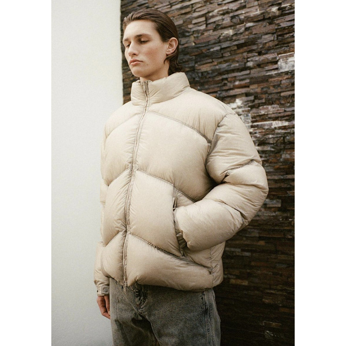 Unisex Coat Represents Stand-Up Collar Simple Coat