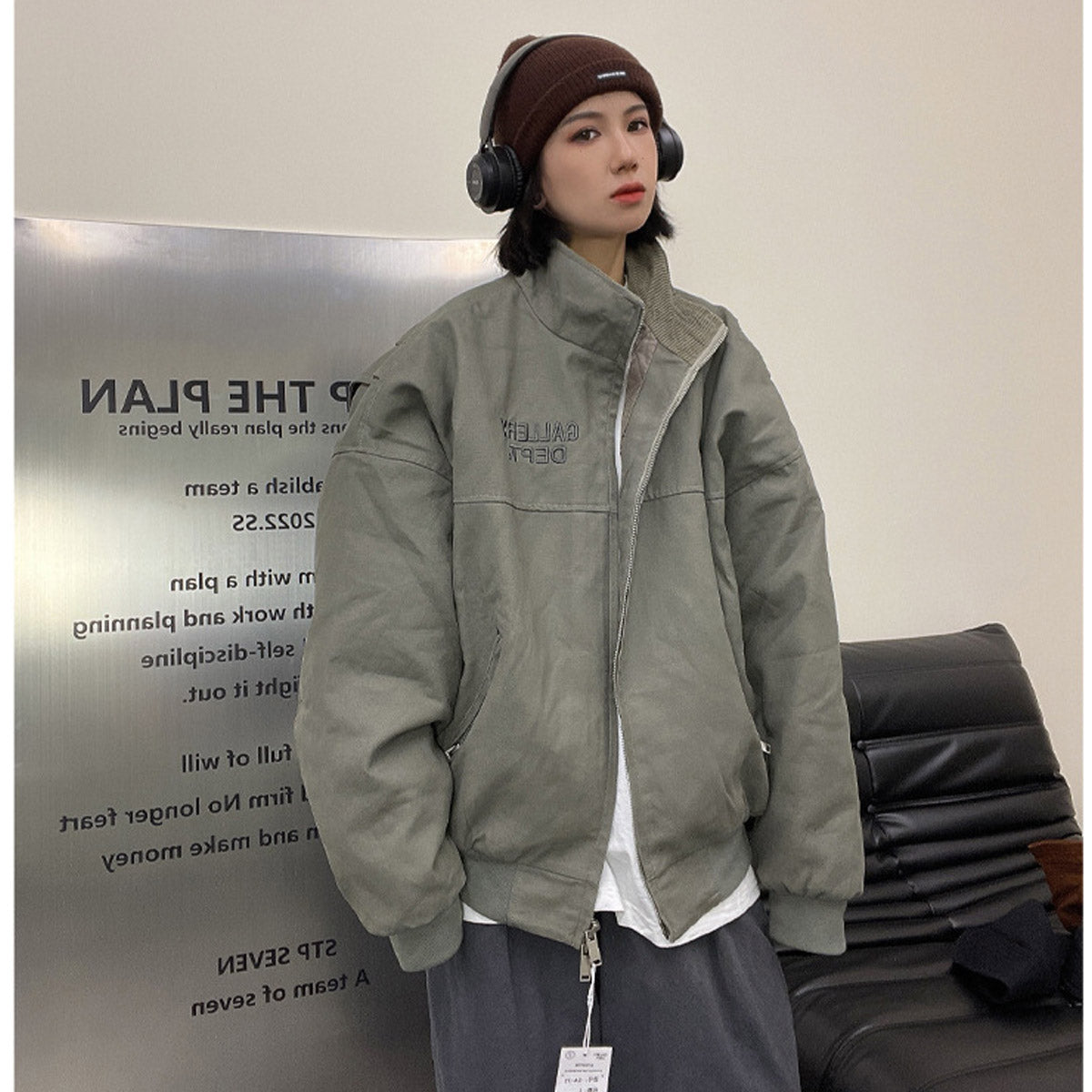 Unisex Coat Gallery Dept Stand Collar Thin Coat