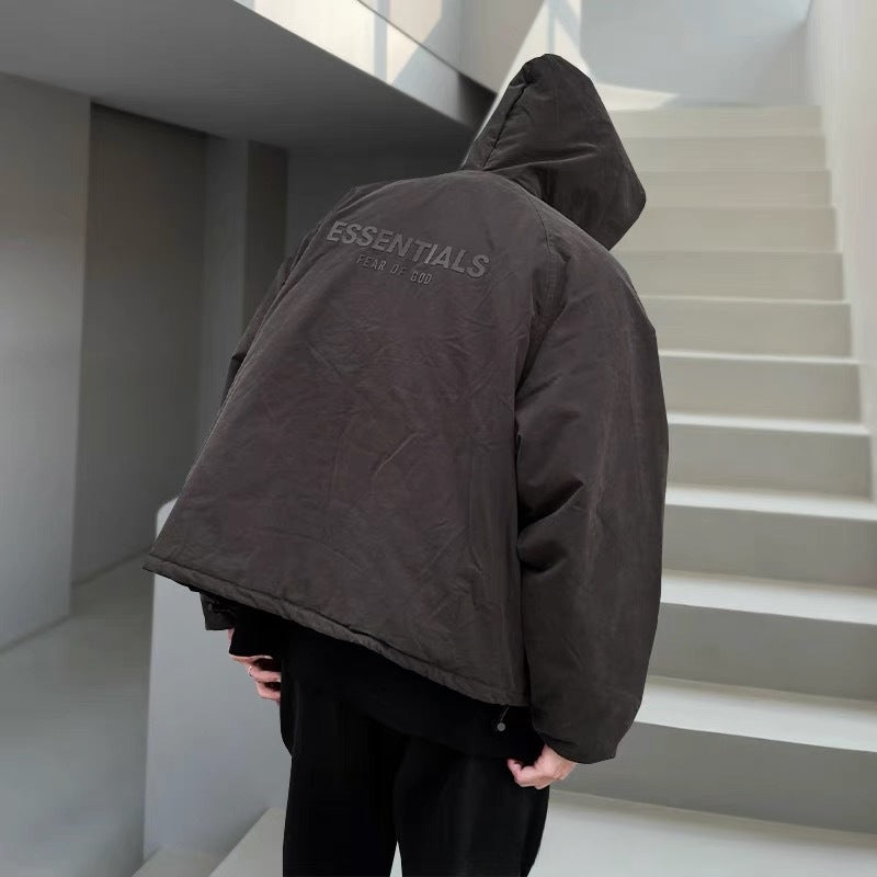 Unisex Coat FOG LOGO Zipper Ess Double Thread Hooded Cotton Clothing