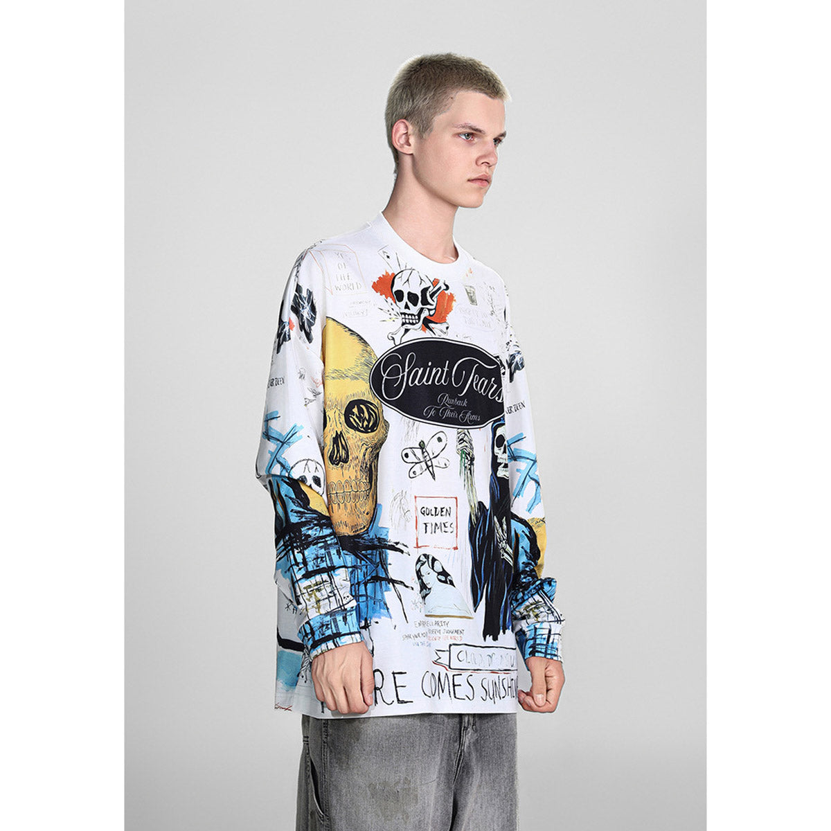 Men Long Sleeve Shirt Saint Michael Loose Long Sleeve Shirt